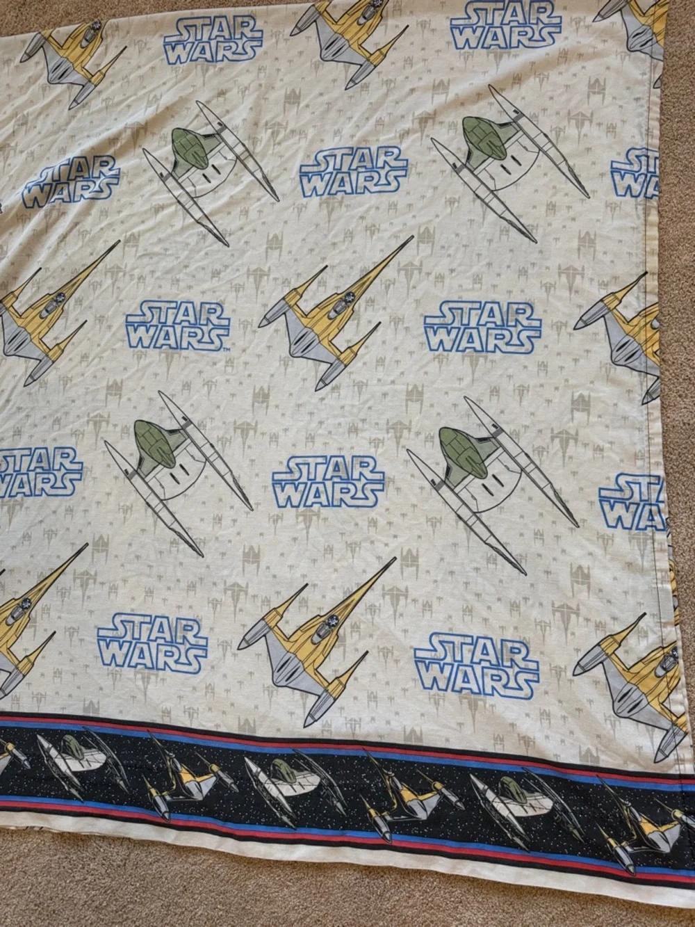STAR WARS Phantom Menace Starfighter TWIN Flat Sheet ONLY 1999 Vintage